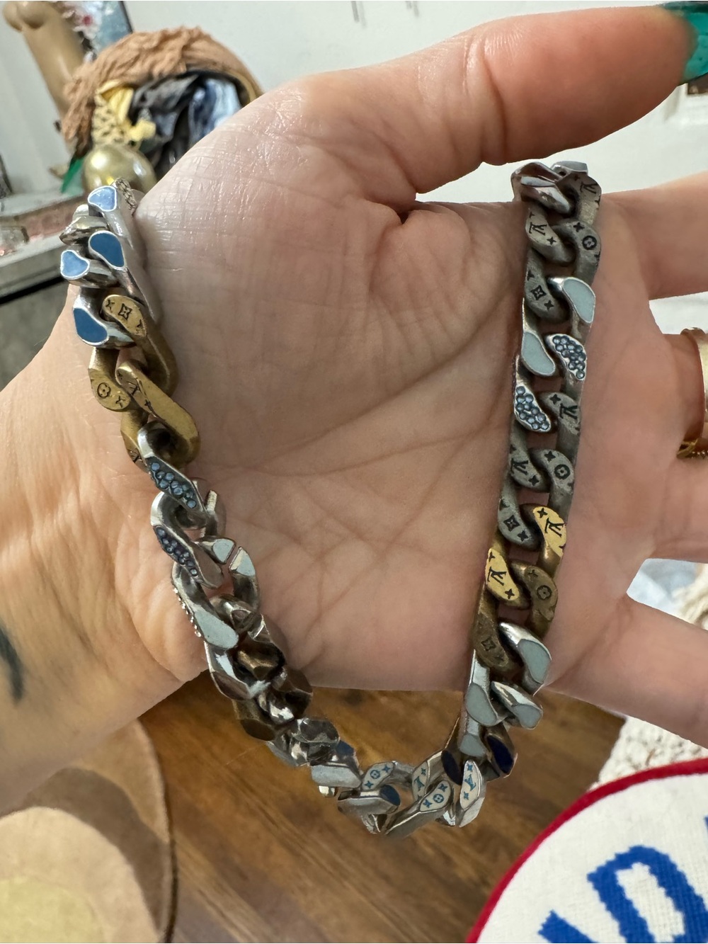 Mixed Metal Link Necklace LV Inspired